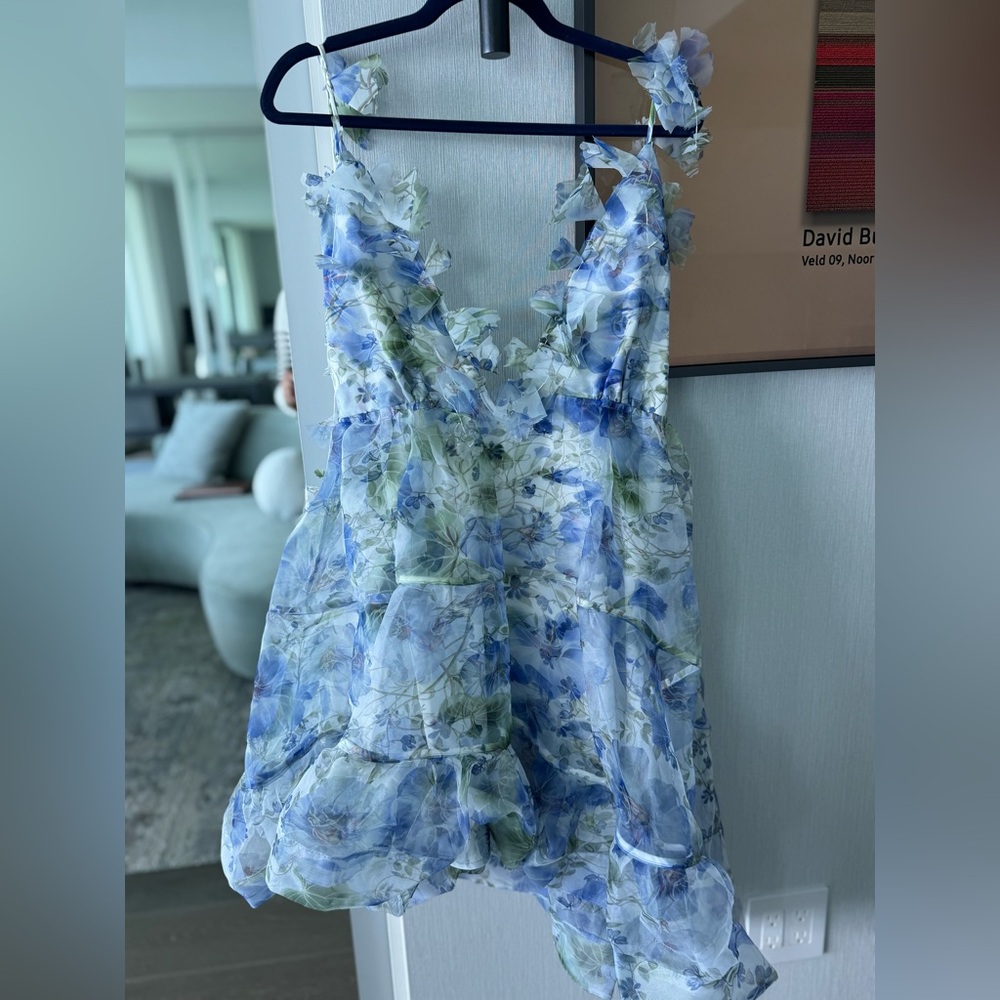 3D Flower Chiffon Ruffle Mini Dress
Blue and Green Floral Dress